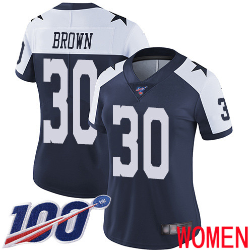 Women Dallas Cowboys Limited Navy Blue Anthony Brown Alternate #30 100th Season Vapor Untouchable Throwback NFL Jersey->women nfl jersey->Women Jersey